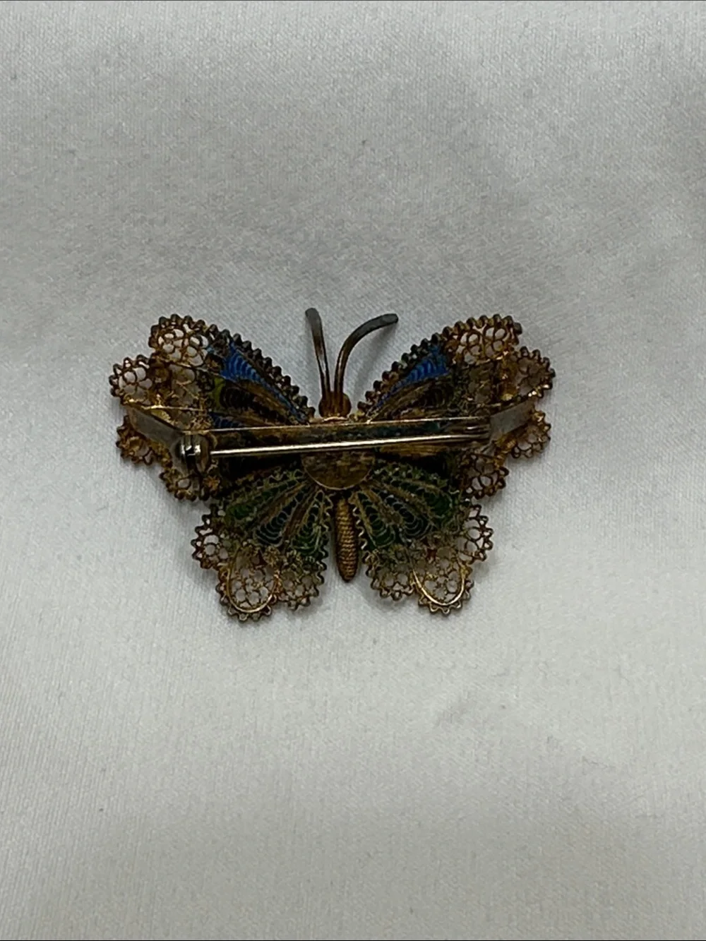 Handcrafted Blue and Green Filigree Butterfly pin